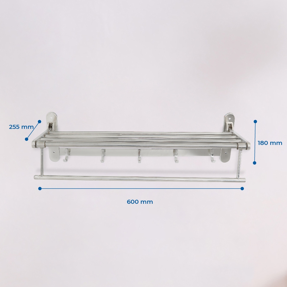Máng Khăn Xếp DELI - Chính Hãng Qui Phúc - Inox 304 Không Gỉ - Có Móc Treo Tiện Lợi - Phụ Kiện Nhà Tắm