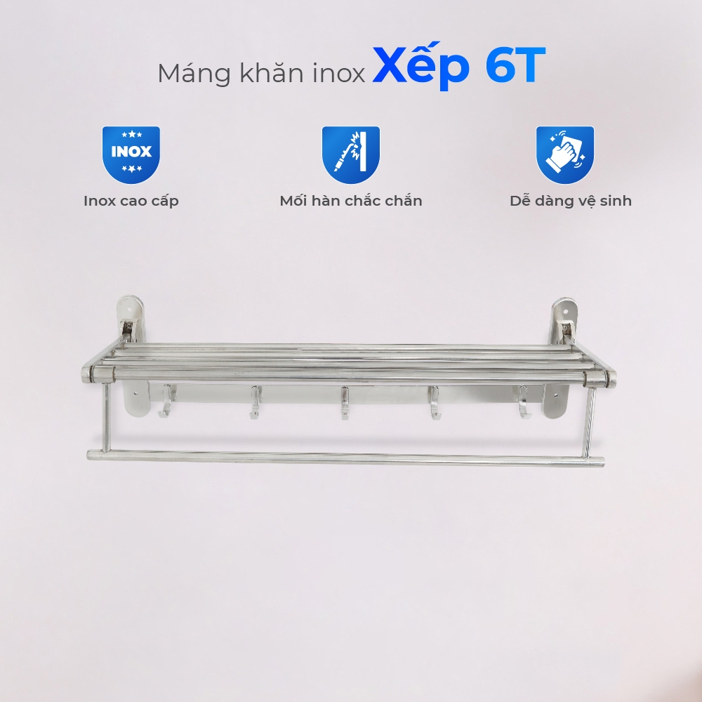 Máng Khăn Xếp DELI - Chính Hãng Qui Phúc - Inox 304 Không Gỉ - Có Móc Treo Tiện Lợi - Phụ Kiện Nhà Tắm
