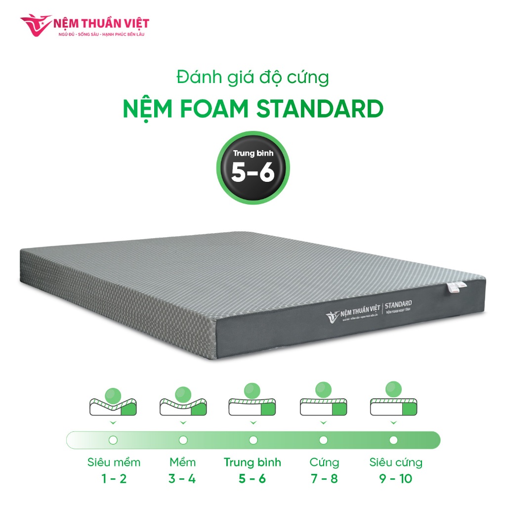 Nệm Foam Standard Thuần Việt -  Nâng Đỡ Êm Ái, Thoáng Mát - Đầy Đủ Kích Thước