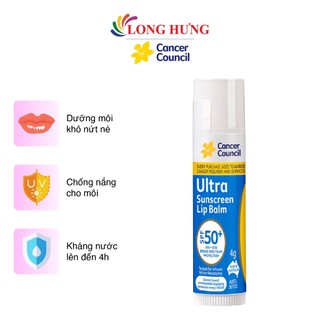 Son dưỡng môi chống nắng Cancer Council Ultra Sunscreen Lip Balm SPF50+ (4g)