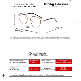 Gọng Kính Cận Dẻo Đa Giác Nam Nữ Braby Glasses Chất Liệu Thép Không Gỉ Siêu Nhẹ Thiết Kế Sang Trọng MK123