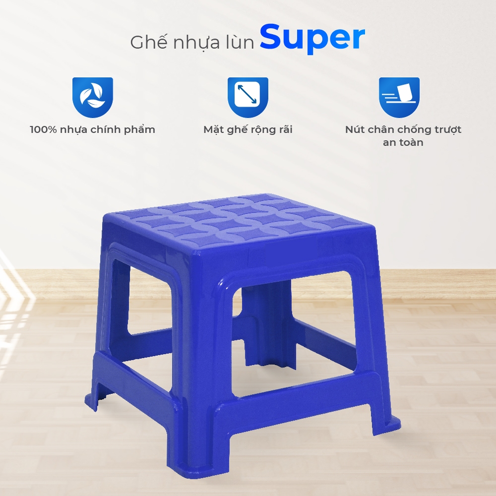 Ghế nhựa lùn Super QUI PHÚC, combo 4,6 ghế, chân chống trượt, chắc chắn, chống kẹt, dùng cho trường học