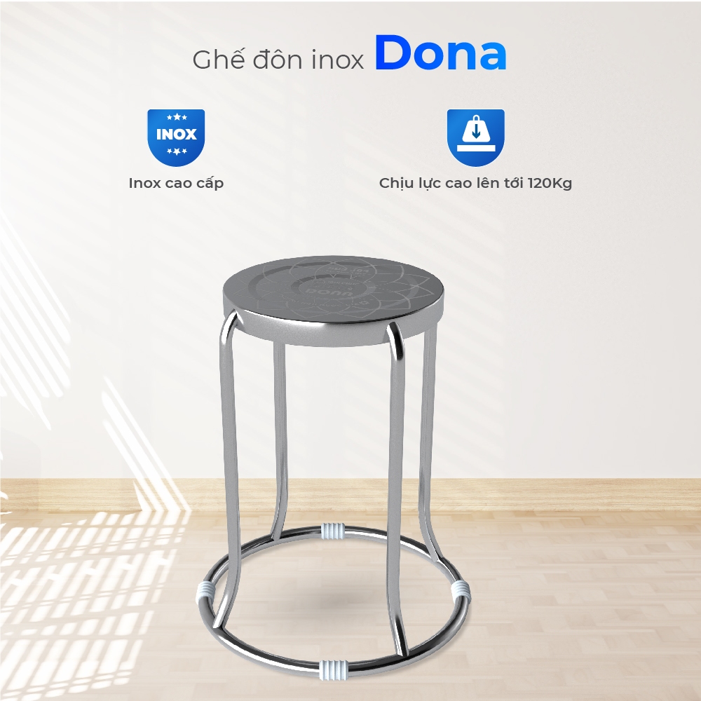 [HỎA TỐC] Ghế đôn inox QUI PHÚC, inox 201/304 cao cấp, sáng bóng, chịu lực tốt, xếp chồng tiện lợi
