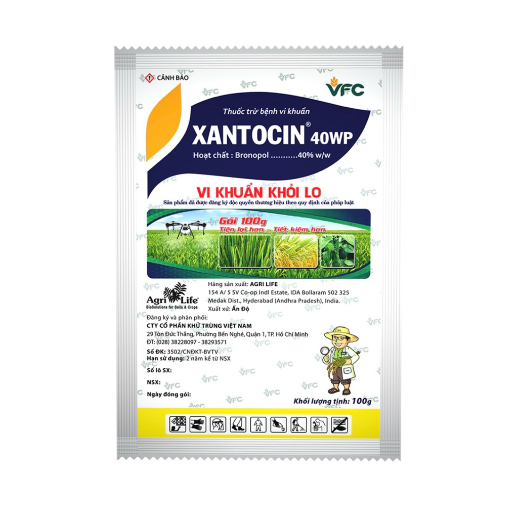 Khuẩn XANTOCIN VFC - gói 10g pha bình 16lít- Cháy bìa lá thối gốc do khuẩn