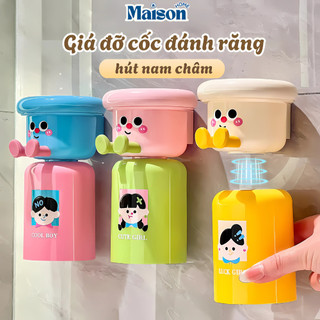 [ SẴN] Giá Đỡ Cốc Đánh Răng Từ Tính Hút Nam Châm Tiện Lợi, Bộ Cốc Đựng Bàn Chải Đánh Răng Cho Bé Dễ Thương