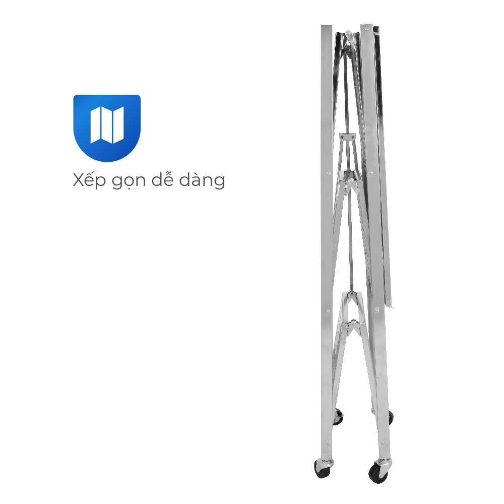 Kệ inox đa năng gấp gọn Ohawa 3 tầng QUI PHÚC, inox sáng bóng, tiện lợi, chân có bánh xe di chuyển