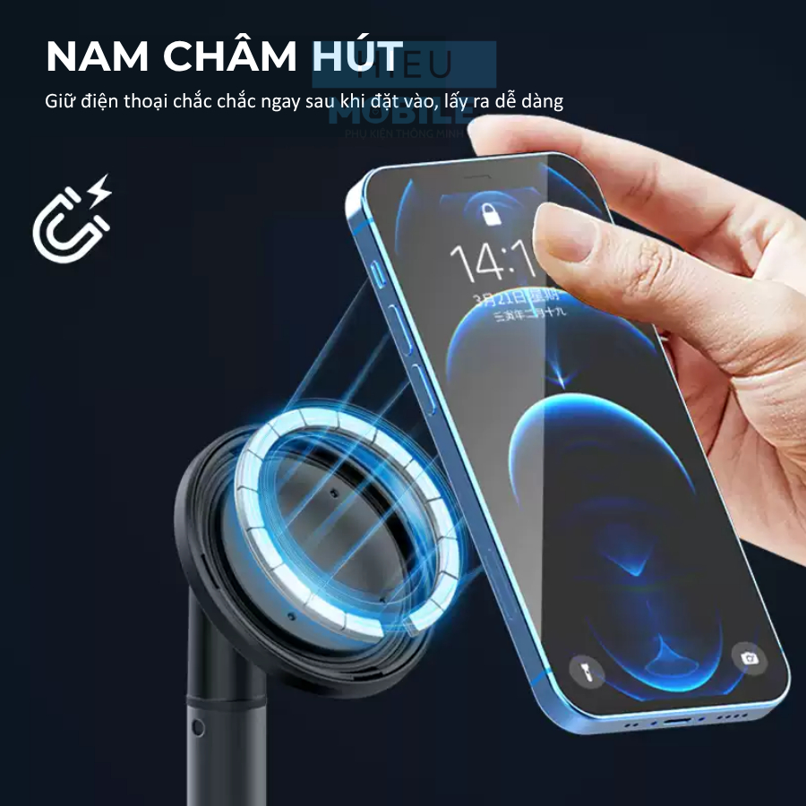 Giá đỡ điện thoại nam châm hút lưng điều chỉnh chiều cao góc nhìn khung nhôm đế thép H048