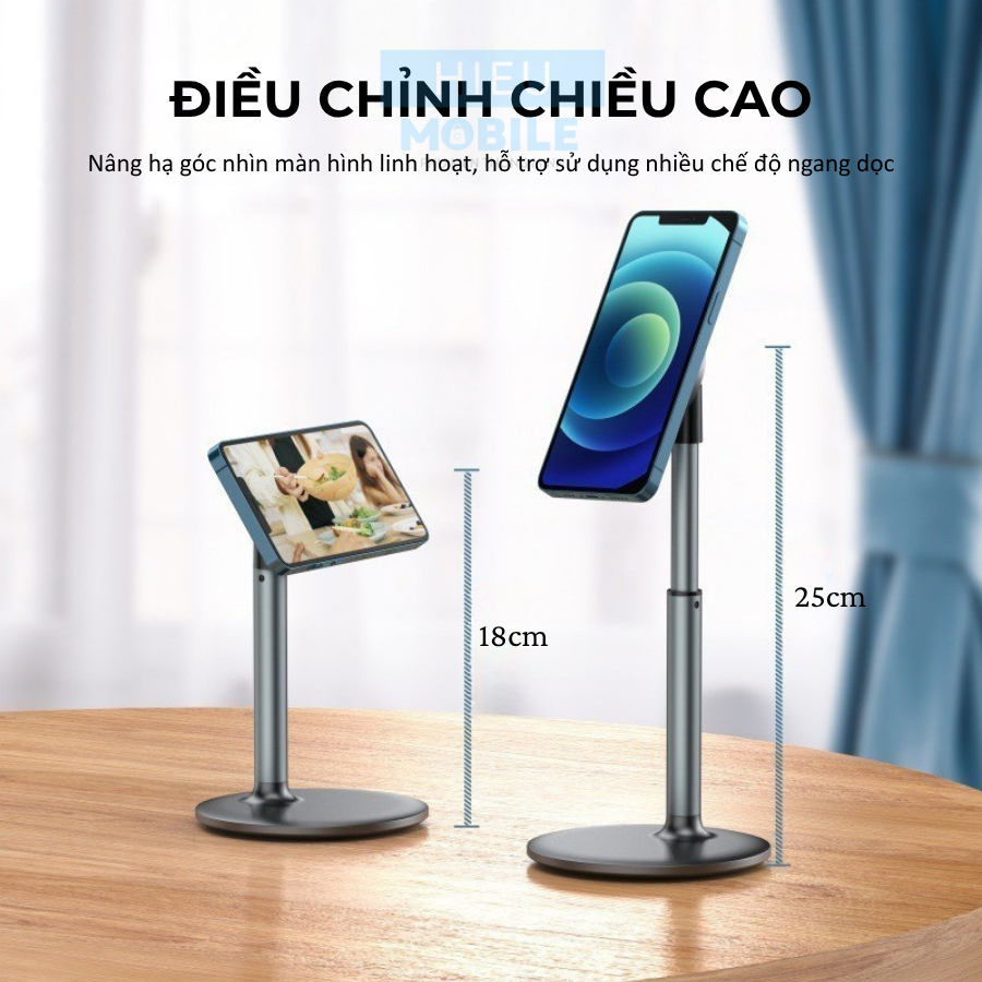 Giá đỡ điện thoại nam châm hút lưng điều chỉnh chiều cao góc nhìn khung nhôm đế thép H048