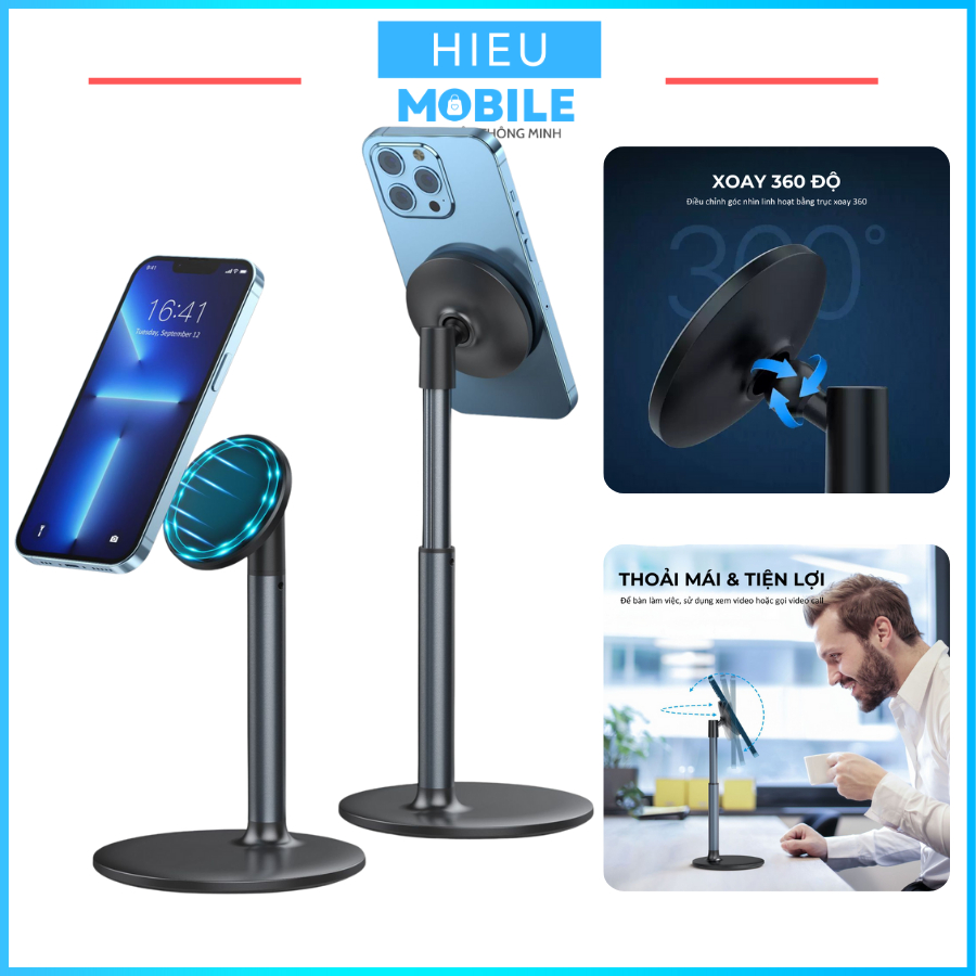 Giá đỡ điện thoại nam châm hút lưng điều chỉnh chiều cao góc nhìn khung nhôm đế thép H048