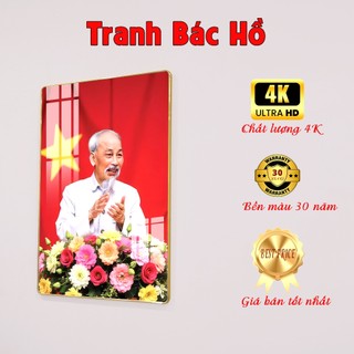 Tranh Bác Hồ kính yêu, chất liệu in gỗ tráng gương bọc viền cao cấp, in hình theo yêu cầu