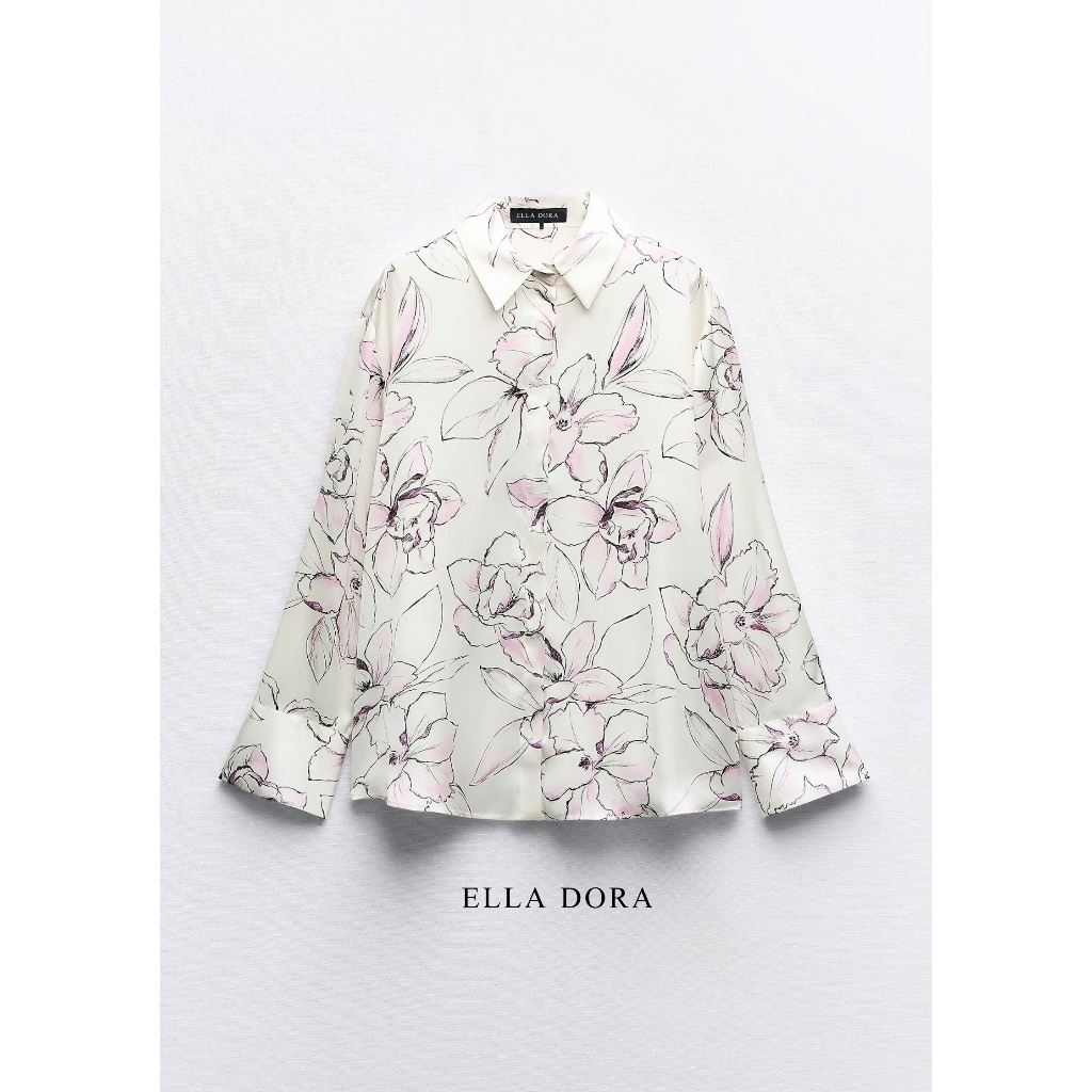 Áo sơ mi nữ ELLA DORA thiết kế tay dài form suông thanh lịch sang trọng 2 màu XANH/HỒNG [SM90]