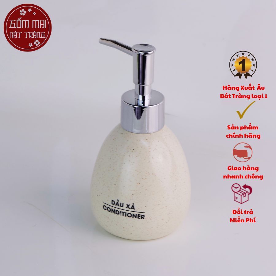 Bình Đựng Sữa Tắm, Nước Rửa Tay, Dầu Gội Gốm Bát Tràng Dùng Cho Khách sạn, Bình Sứ Dáng Trứng 240ml