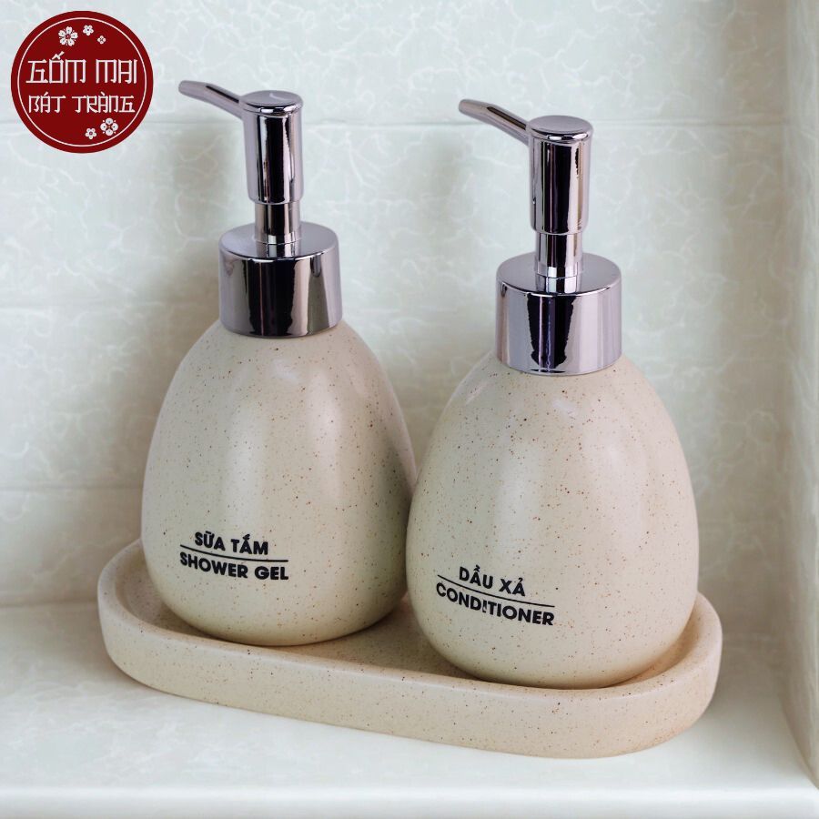 Bình Đựng Sữa Tắm, Nước Rửa Tay, Dầu Gội Gốm Bát Tràng Dùng Cho Khách sạn, Bình Sứ Dáng Trứng 240ml