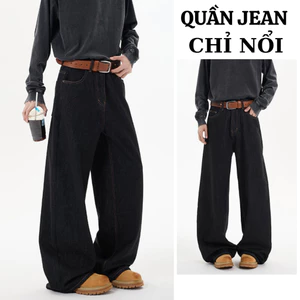 Quần Jean Ống Suông Rộng NAM Chỉ Nổi FABUMAN CẠP Cao Đủ Size màu xanh đen chất denim hottrend