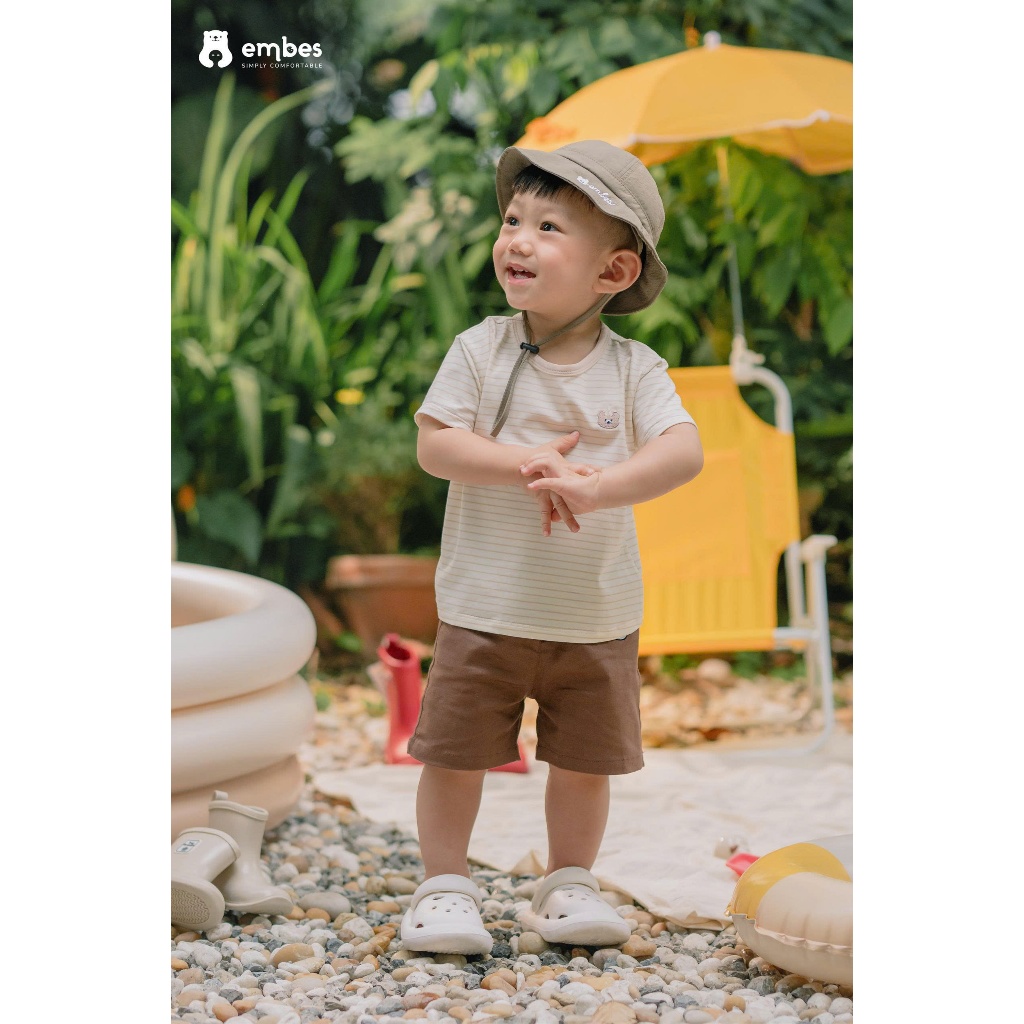 Quần Đùi Kaki Cho Bé Embes, Quần Short Kaki Thêu Hình Chất Kaki Cho Bé Trai  Bé Gái Size Từ 8-17kg