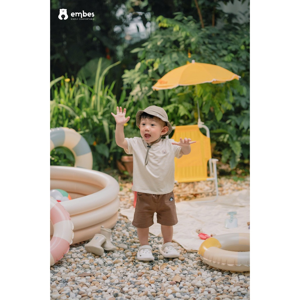 Quần Đùi Kaki Cho Bé Embes, Quần Short Kaki Thêu Hình Chất Kaki Cho Bé Trai  Bé Gái Size Từ 8-17kg