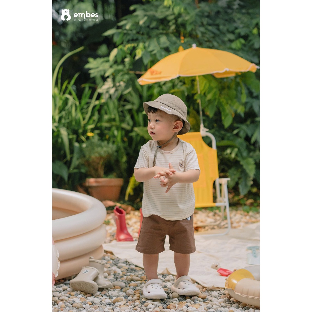 Quần Đùi Kaki Cho Bé Embes, Quần Short Kaki Thêu Hình Chất Kaki Cho Bé Trai  Bé Gái Size Từ 8-17kg