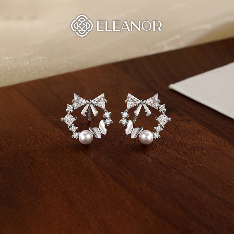 Bông tai nữ chuôi bạc 925 Eleanor Accessories vòng nơ đính đá phụ kiện trang sức khuyên tai 9931