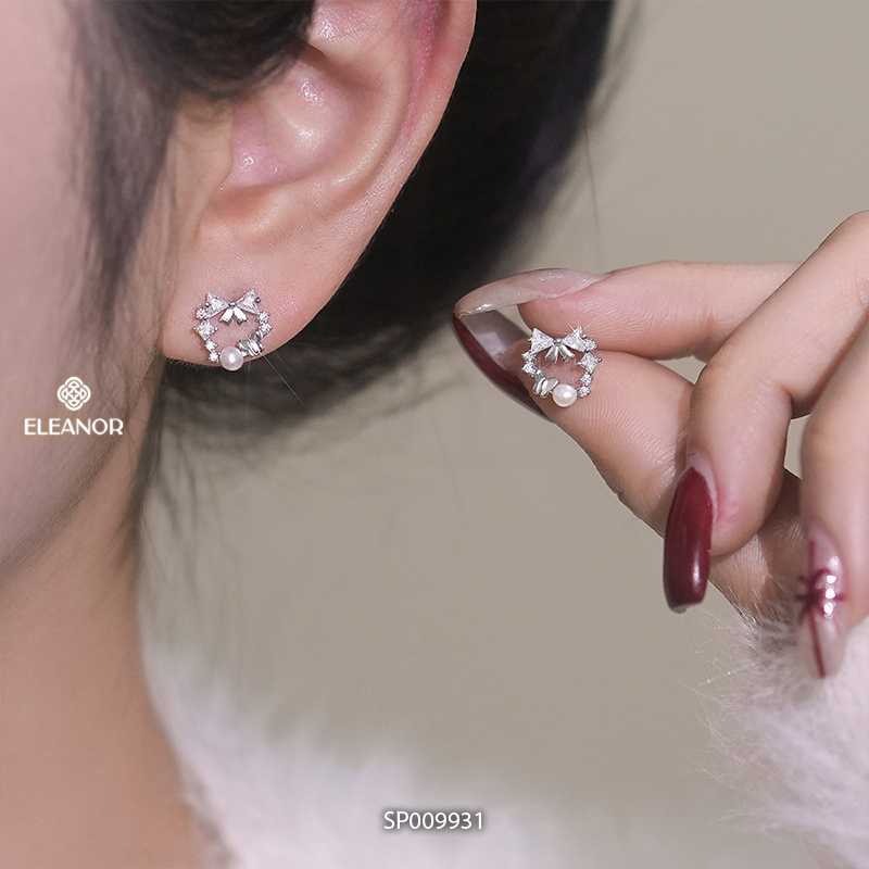 Bông tai nữ chuôi bạc 925 Eleanor Accessories vòng nơ đính đá phụ kiện trang sức khuyên tai 9931