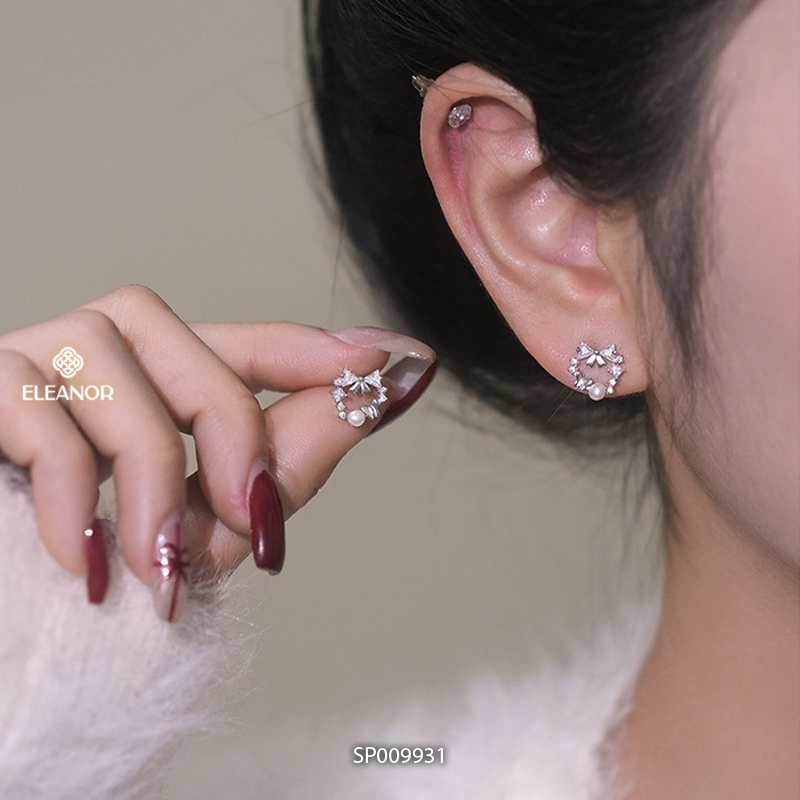 Bông tai nữ chuôi bạc 925 Eleanor Accessories vòng nơ đính đá phụ kiện trang sức khuyên tai 9931