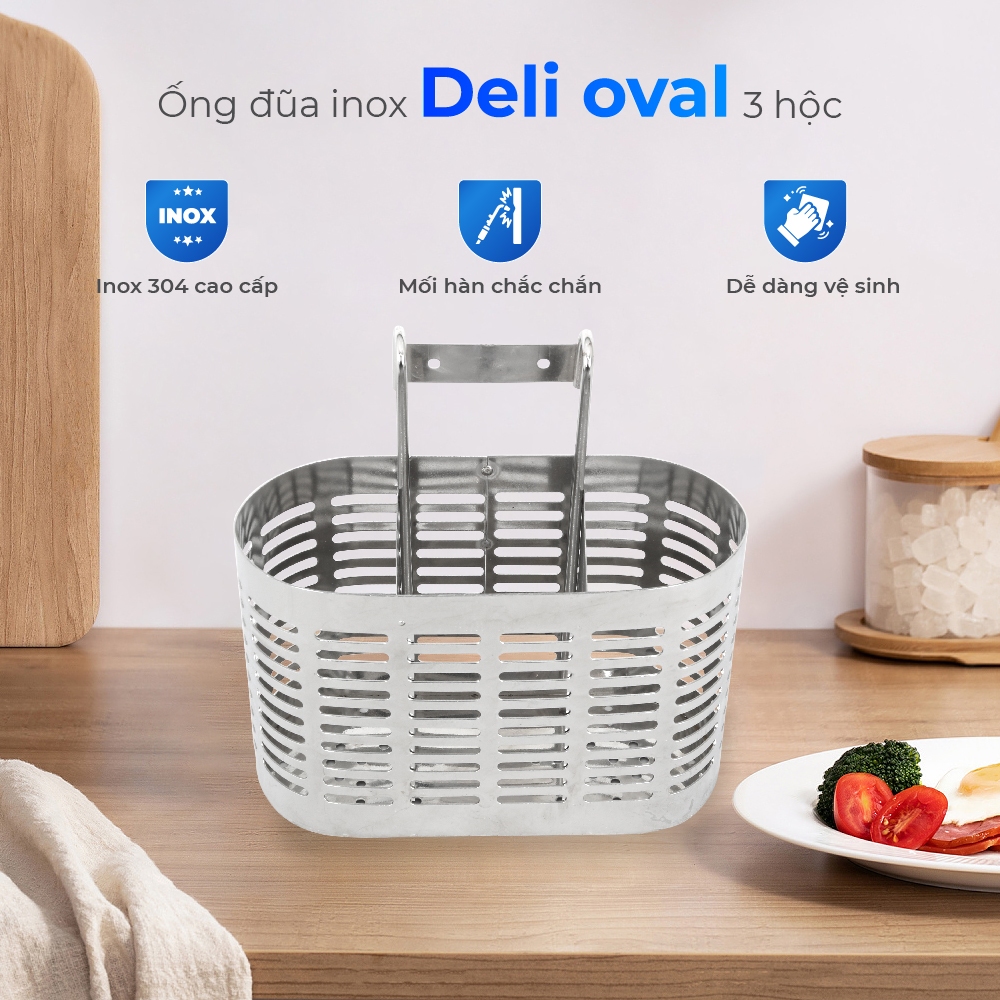 [HỎA TỐC] Ống đũa Deli Oval QUI PHÚC, 3 ngăn, tiện lợi, inox 304 không gỉ, sáng bóng, cao cấp