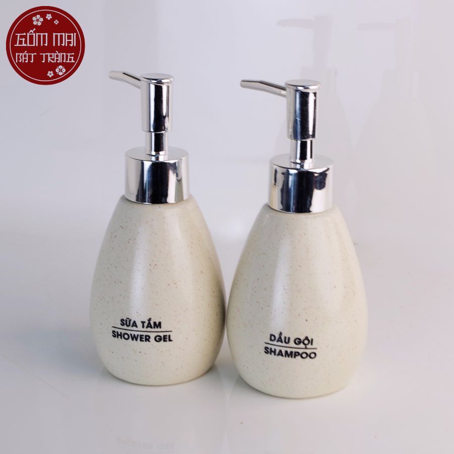 Bình Sứ Sữa Tắm, Bình Dầu Gội , Bình Nước Rửa Tay, Nước Rửa Chén, Khách Sạn Dáng Xoài Gốm Sứ Cao Cấp