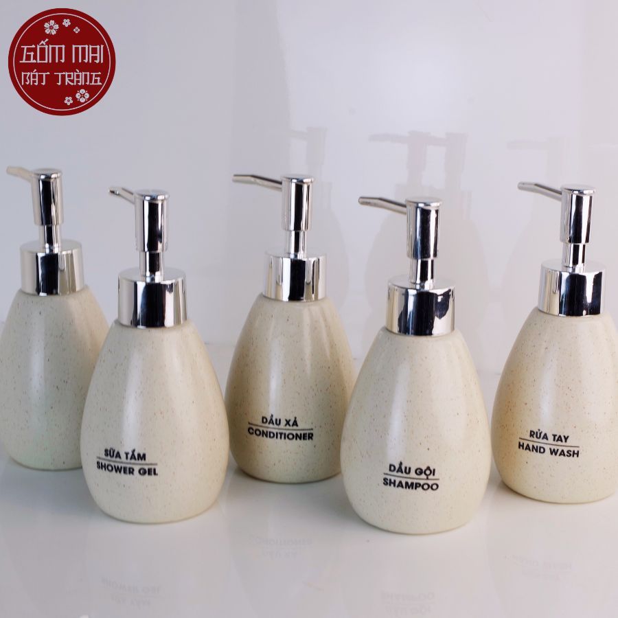 Bình Sứ Sữa Tắm, Bình Dầu Gội , Bình Nước Rửa Tay, Nước Rửa Chén, Khách Sạn Dáng Xoài Gốm Sứ Cao Cấp