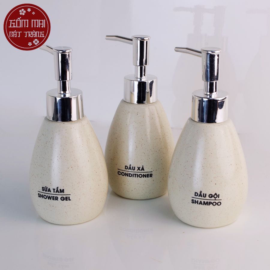 Bình Sứ Sữa Tắm, Bình Dầu Gội , Bình Nước Rửa Tay, Nước Rửa Chén, Khách Sạn Dáng Xoài Gốm Sứ Cao Cấp