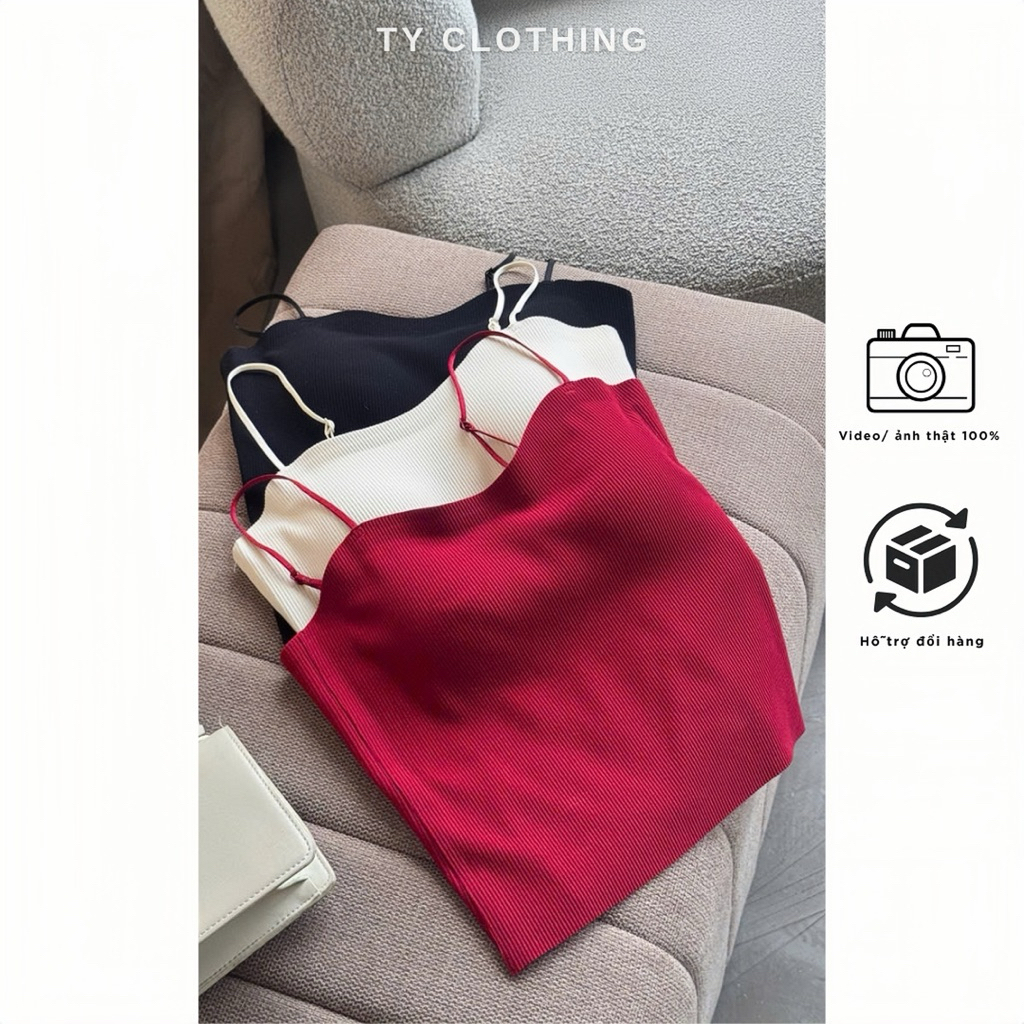 Áo Hai Dây Kèm Mút Ngực- Hàng Thiết Kế- Màu Đen, Màu Kem và Màu Đen- TYCLOTHING