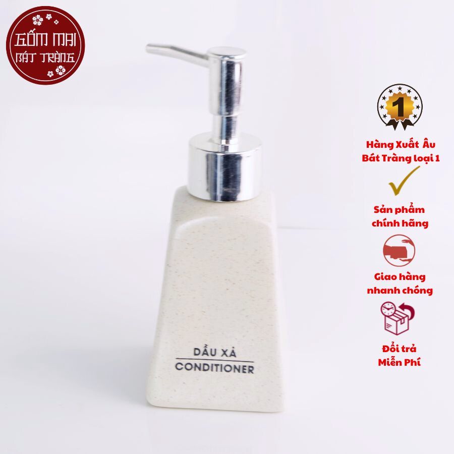 Bình Đựng Sữa Tắm, Dầu Gội, Nước Rửa Tay Gốm Bát Tràng Cao Cấp | Bình Sứ Dáng Thang 200ml