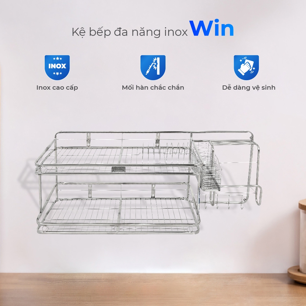 Kệ bếp đa năng Win QUI PHÚC, inox 201 cao cấp, thiết kế hiện đại, thông tin, có ngăn đựng đũa, muỗng