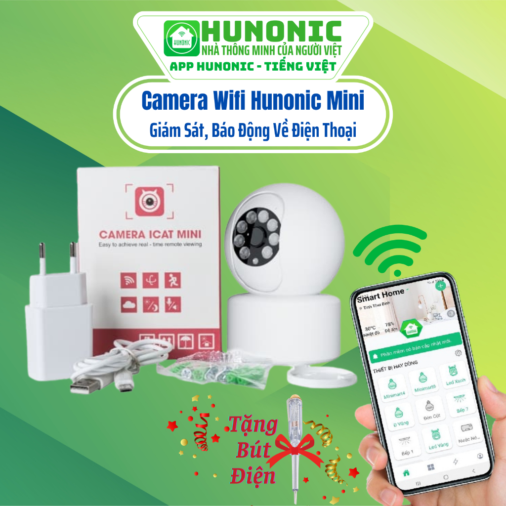 Camera Wifi Hunonic Icat 1080P Xoay 360 Độ, Theo Dõi Chuyển Động, Đàm ...