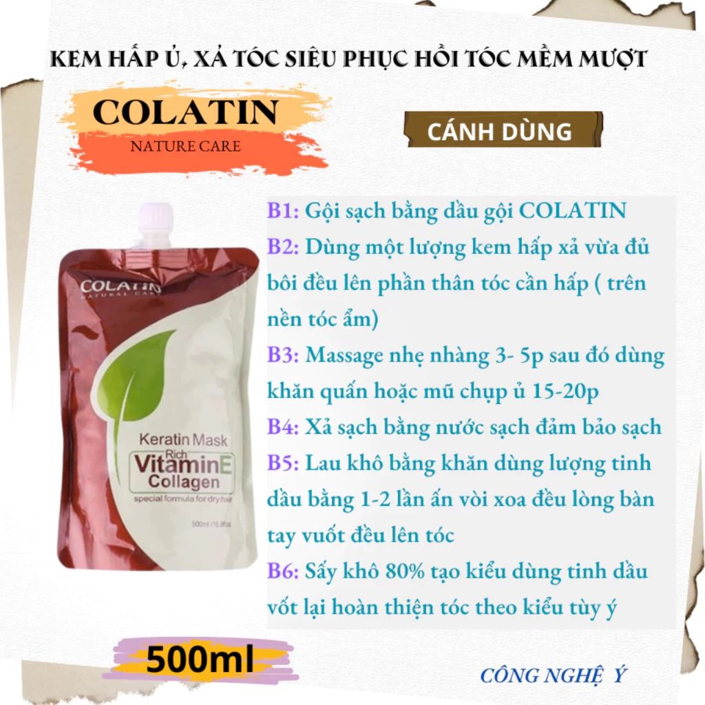 Kem Ủ Tóc Colatin Keratin Mask Vitamin E 500ml | Dưỡng Tóc Mềm Mượt, Hỗ Trợ Phục Hồi Tóc Khô Xơ.