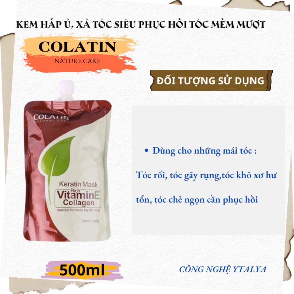Kem Ủ Tóc Colatin Keratin Mask Vitamin E 500ml | Dưỡng Tóc Mềm Mượt, Hỗ Trợ Phục Hồi Tóc Khô Xơ.