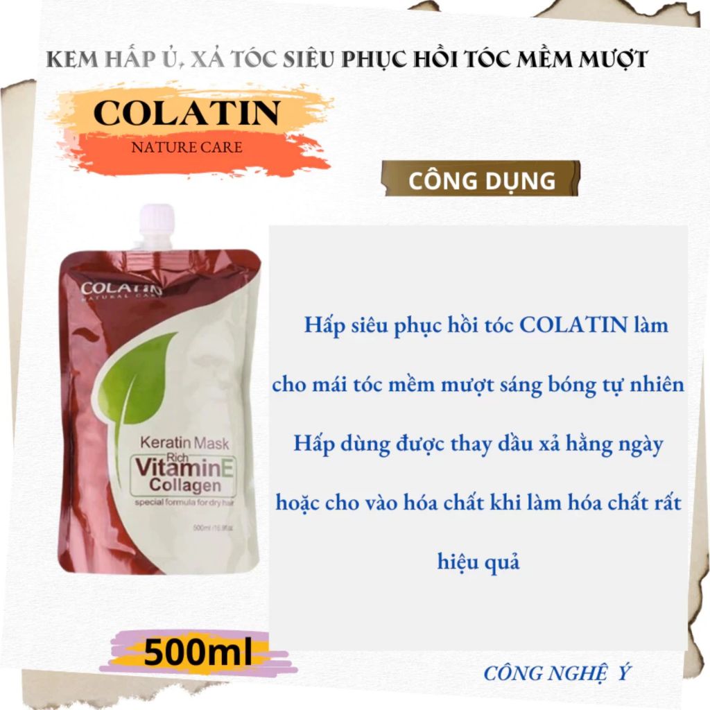 Kem Ủ Tóc Colatin Keratin Mask Vitamin E 500ml | Dưỡng Tóc Mềm Mượt, Hỗ Trợ Phục Hồi Tóc Khô Xơ.
