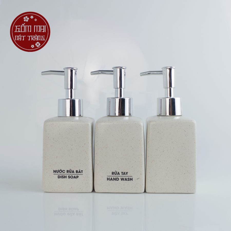 Bình Đựng Dầu Gội, Bình Sữa Tắm, Nước Rửa Tay, Decor Khách Sạn, Nhà nghỉ Gốm Sứ Bát Tràng Dáng Vuông