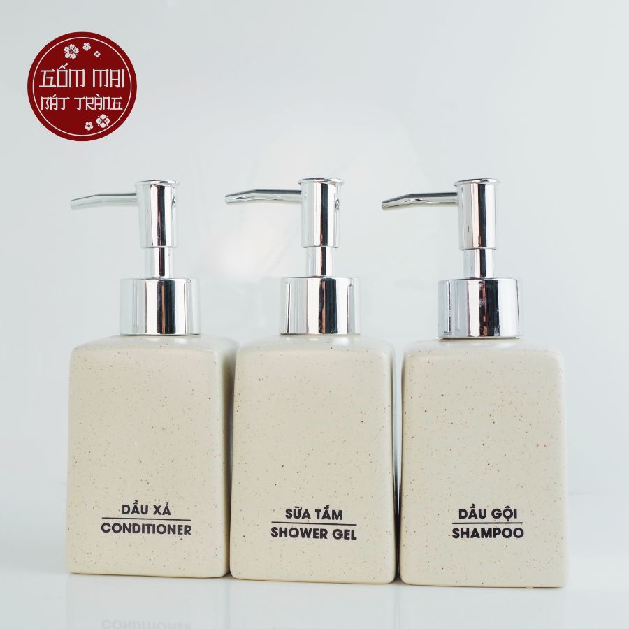 Bình Đựng Dầu Gội, Bình Sữa Tắm, Nước Rửa Tay, Decor Khách Sạn, Nhà nghỉ Gốm Sứ Bát Tràng Dáng Vuông