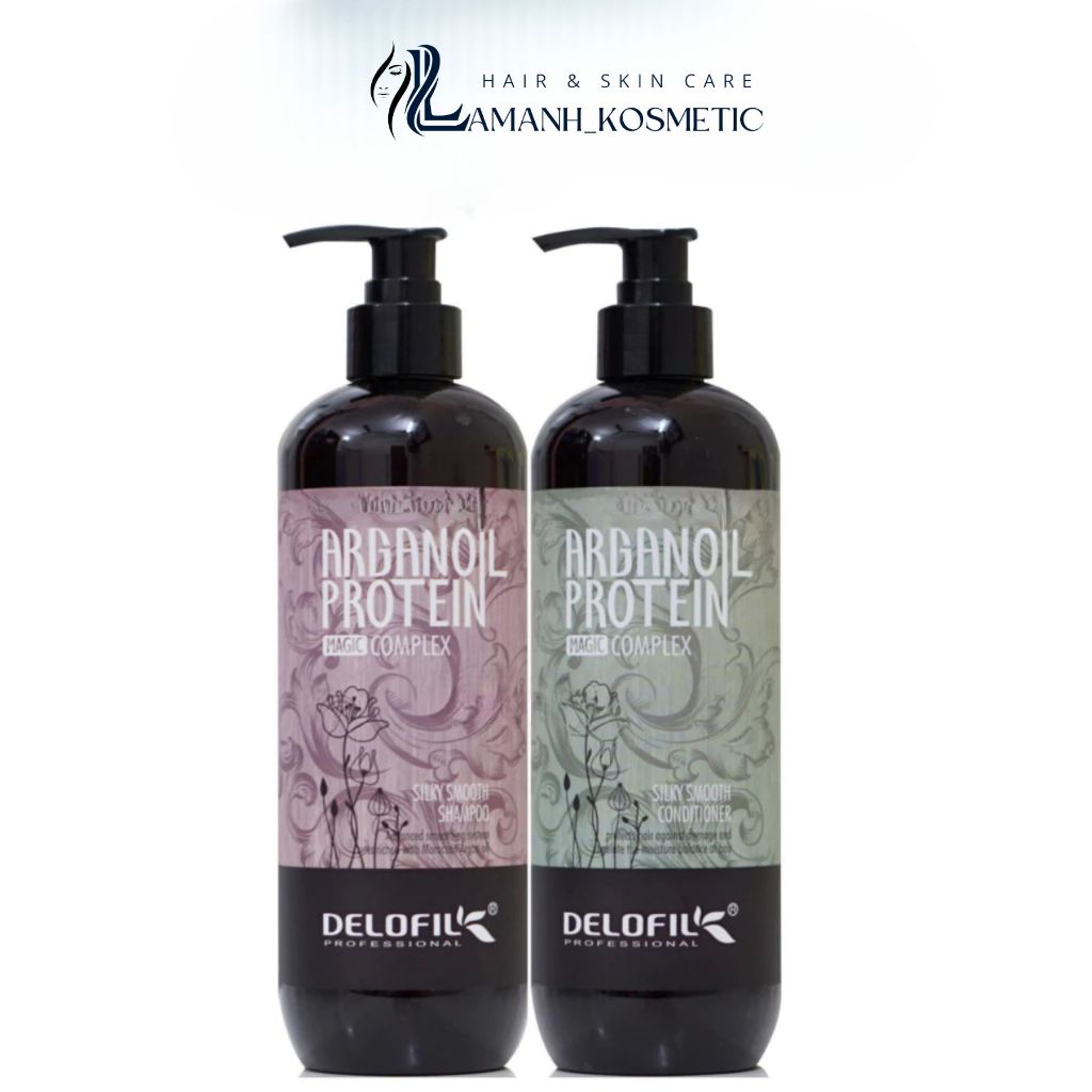 Cặp Dầu Gội Dầu Xả Delofil Arganoil Protein 500ml - 800ml Hỗ trợ giúp sạch gàu, giúp tóc mềm mượt