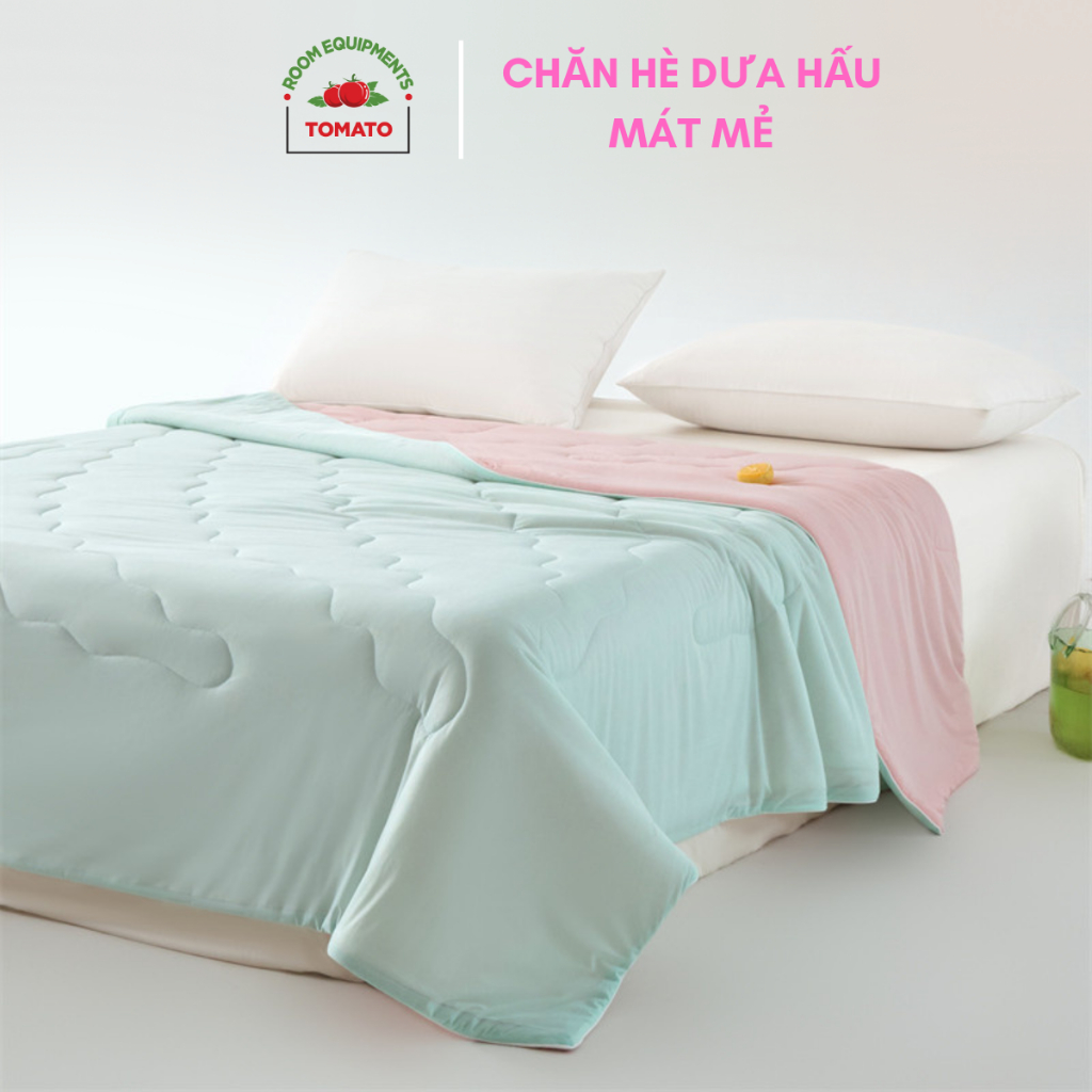 Chăn thun lạnh điều hòa Tomato siêu mát mẻ thoáng khí, Chăn hè cool chần băng lụa trơn màu pastel chăn mùa hè mát lạnh