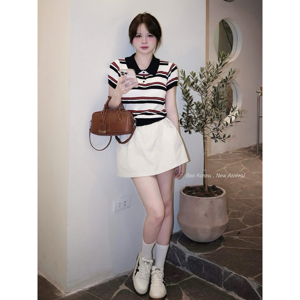 @Ssu.Studio Áo len cộc tay kẻ mỏng