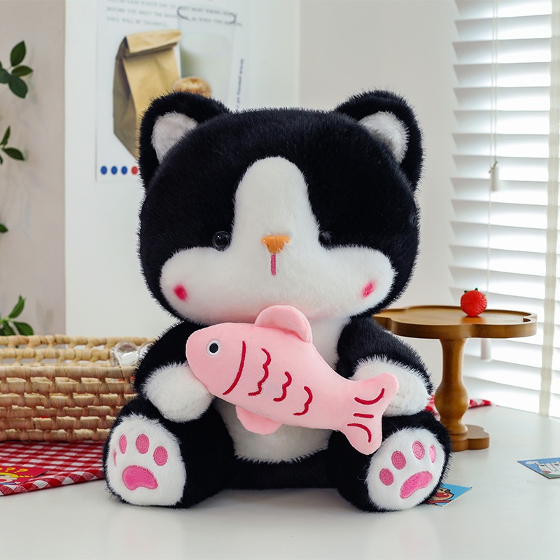 Gấu Bông Mèo Ngồi Ôm Cá Dễ Thương, Thú Nhồi Bông Mèo Lông Kim Cao Cấp Quà Tặng Sinh Nhật Cho Bé,Bạn Gái