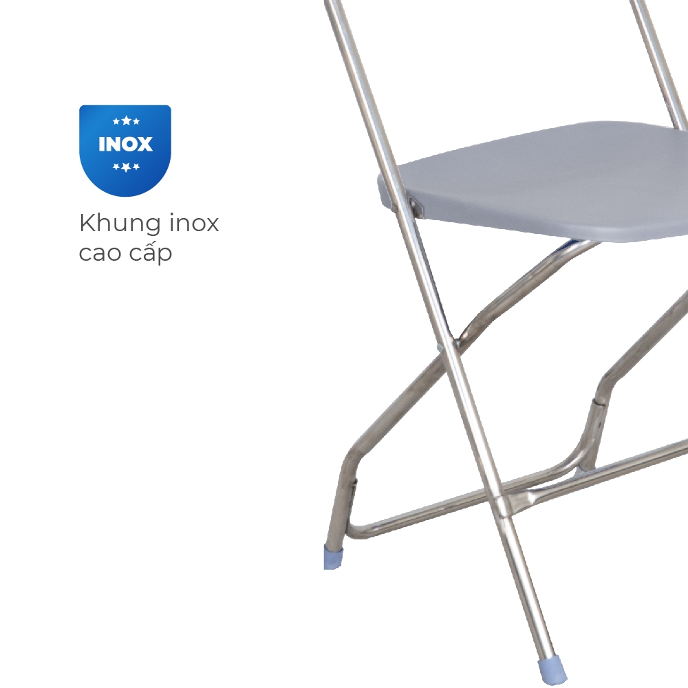Ghế lưng tựa gấp gọn Jumbo QUI PHÚC, khung inox sáng bóng, chắc chắn, lưng nhựa cao cấp, bền màu, thoải mái