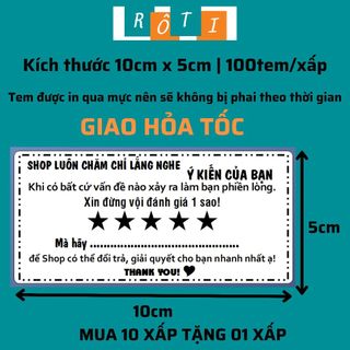 100 Tem đánh giá 5 sao lưu ý cho khách, có sẵn keo kích thước 10x5cm