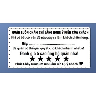 100 Tem đánh giá 5 sao lưu ý cho khách, có sẵn keo kích thước 10x5cm