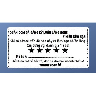100 Tem đánh giá 5 sao lưu ý cho khách, có sẵn keo kích thước 10x5cm