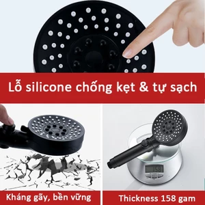 vòi sen tắm tăng áp-áp lực cao, tiết kiệm nước, màu đen sang trọng, dễ lắp đặt 5 chế độ điều chỉnh Nút bấm dừng nước