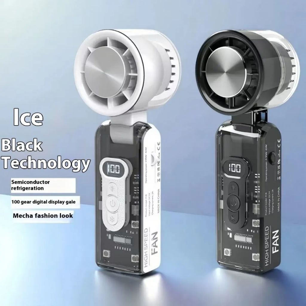 Quạt cầm tay mini trong suốt động cơ turbo TEKKIN TI-238 tích hợp sò lạnh chườm mát pin trâu 3600 mah có đèn pin | BigBuy360 - bigbuy360.vn