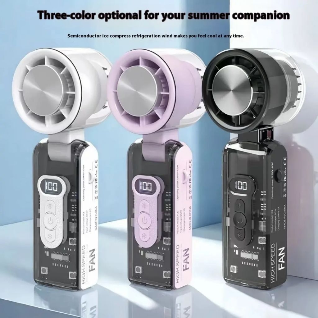 Quạt cầm tay mini trong suốt động cơ turbo TEKKIN TI-238 tích hợp sò lạnh chườm mát pin trâu 3600 mah có đèn pin | BigBuy360 - bigbuy360.vn