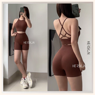 Set đồ tập gym nữ Set đồ yoga nữ áo bra dây mảnh quần đùi HERSIGN-SET153 BST HERSIGN BARE FORM