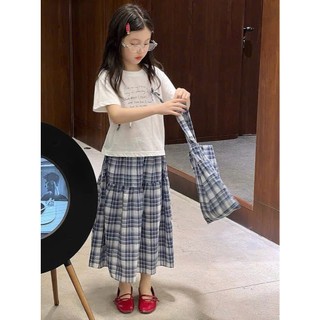 [B&G] Sét áo thun cotton trắng kèm chân váy caro dài cho bé gái từ 12-45kg(2-12 tuổi)